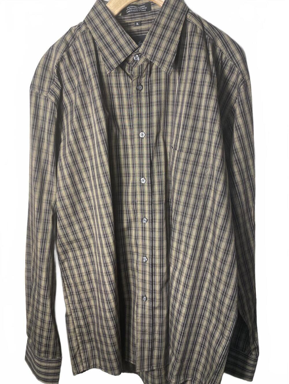 Beverly Hills Polo Club Mens Long Sleeve Plaid Button Down Shirt XL Brown Gray
